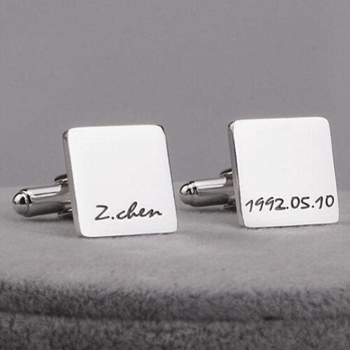 Personalized silver cufflinks suppliers custom name date engraving sleeve button wholesale manufacturers
